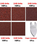 51Pcs 50mm Triangular Finger Oscillating Sanding Pads Kit, 240 grit, 6 sanding pads and finger sand disc for multi tools