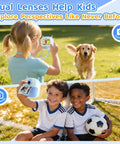 Kids Camera Instant Print 1080P Video 2.4 Inch Screen Selfie Digital Camera For Ages 3 To 12 Instant Black And White Photos Plus Color Save On SD Card Blue Gift For Boys And Girls showing kids outdoors