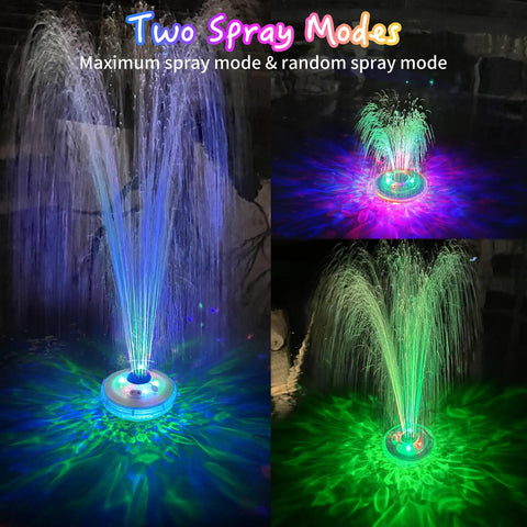 Floating Pool Fountain With LED Lights For Nighttime Glow 2 Sprinkler Modes Waterfall Effect Outdoor Pump in action