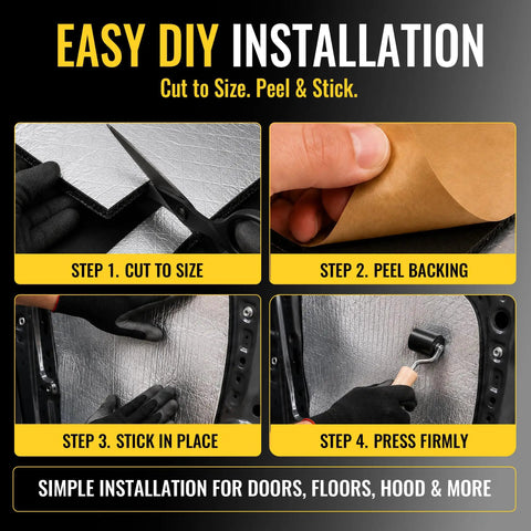 DIY installation steps for Heavy Duty Tear And Stick Sound Deadening Mat 10mm Thick Aluminum Heat Shield Foil 60 X 40 Inches.