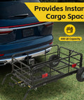 Foldable Hitch N Roll Cargo Carrier Cart With Quick Detachable Basket Rack attached to SUV, 400 lb capacity