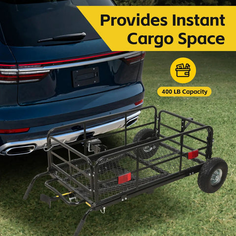 Foldable Hitch N Roll Cargo Carrier Cart With Quick Detachable Basket Rack attached to SUV, 400 lb capacity