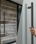 60 Inch Double Sided Push Pull Door Handle Built To Last Heavy Duty Stainless Steel Ladder Pull For Commercial Glass Wood Barn And Metal Doors Matte Black Finish 59.06 Inch Length 47.24 Inch Mount Spacing 2.05 Inch Standoff, mounted on wood door