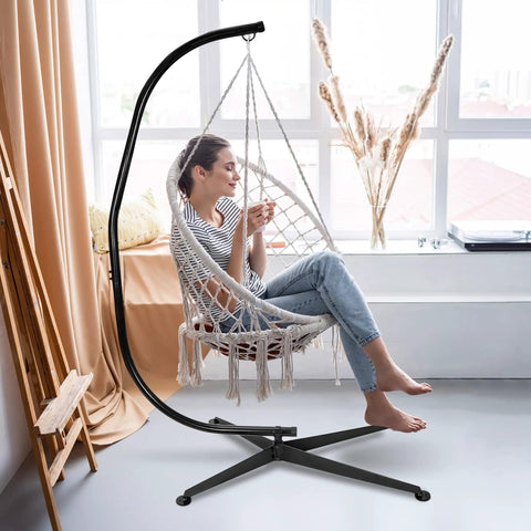 Heavy Duty Steel Hanging Chair Stand For Hammock Swing Chair Indoor Outdoor C Frame Stand With X-Shape Base Stand Only