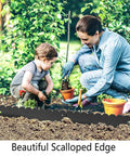Heavy Duty Galvanized Steel Landscape Edging Kit 20 Foot With Scalloped Design used in garden with child and parent planting
