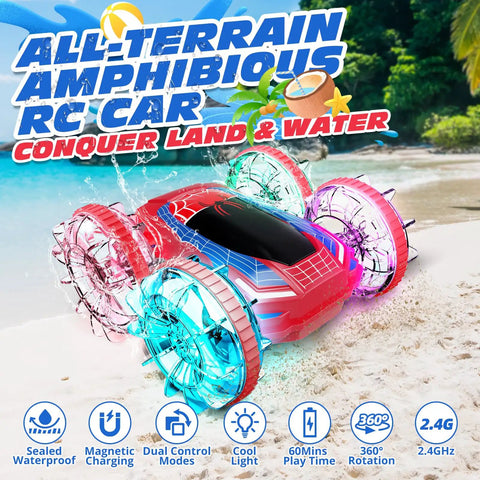 Amphibious RC Car Boat With 4WD Gesture Control And Magnetic Charging 60 Minute Playtime LED Lights Waterproof Pool Toy