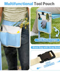 Heavy Duty Garden Kneeler And Seat 2In1 Foldable Stool with tool pouches, shown on a waist bag and side of the seat, in blue
