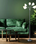 Five Head Medusa Floor Lamp With Large Frosted Shade No Fuss Adjustable Gooseneck Reading Lights in modern living room