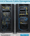 Comparison of cable management before and after using Magnetic Cable Tie Set With 25 Mounts And 200 Self Locking Ties.