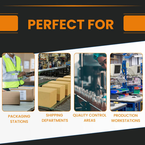 Space Saving Aluminum Label Dispenser Stand for Printers Durable Holder use in packaging, shipping, quality control, and production workstations.