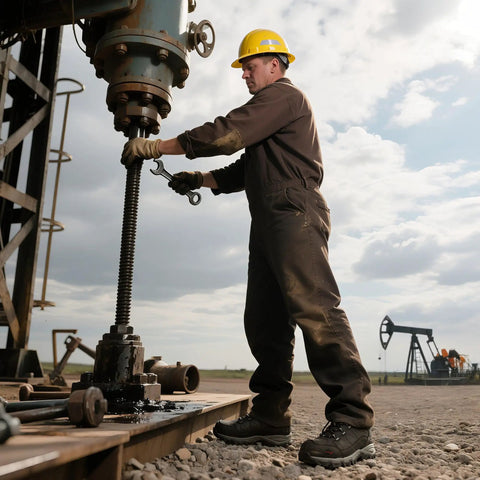 Man wearing Waterproof Steel Toe Work Boots For Men Paladin-Steel working on industrial machinery outdoors