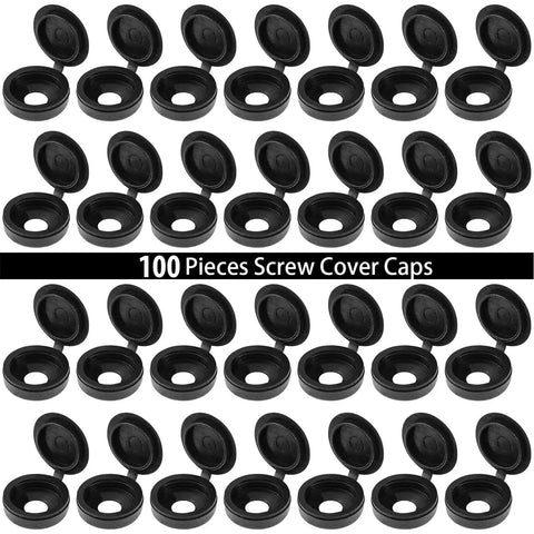 Zero Hassle 100 Piece Hinged Screw Cover Set In Durable Black Plastic engineered for medium fasteners displayed in rows.