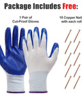 Pair of cut-proof gloves and 10 copper nails included with Premium Copper Flashing Roll 99.95 Percent Pure Copper 2 Inch Wide By 10 Feet Long 24 Gauge 0.5mm Thick For Roofing And DIY Projects RoHS Certified Durable Coil With Easy Bends For Pros And DIYers