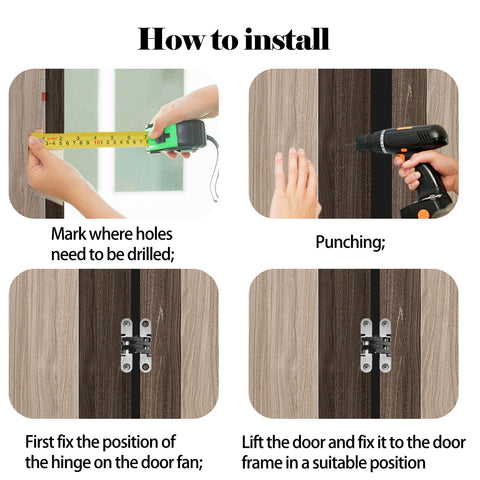 Installation guide for 4 Pack Stainless Steel Hidden Hinge Set 180 Degree Swing For Doors And Cabinets With 16 Screws No Visible Hardware