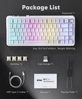 Dope Tri Mode Wireless Mechanical Keyboard With Hot Swappable Prelubed Coconut Switches Gasket Mount RGB Lighting CNC Knob, package contents.
