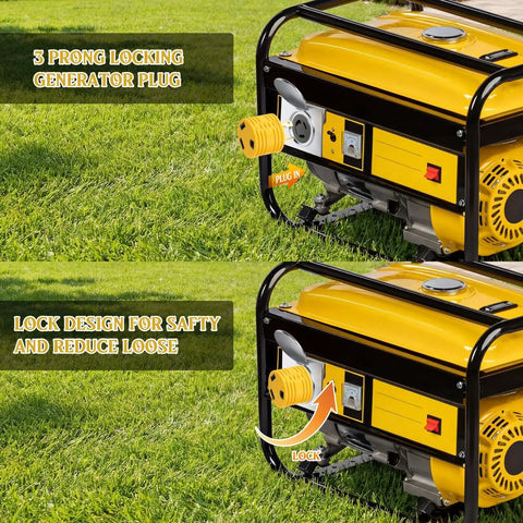 Campground Certified 30 Amp Generator Adapter Nema L5-30P Locking Male To Tt-30R Female RV Power Converter displayed on a generator.