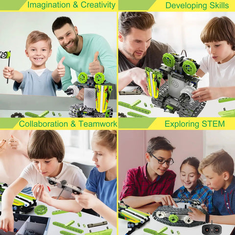 3 In 1 RC Tracked Stunt Racer Building Kit With 353 Pieces, Build Tumbling Robot And Spin Car, STEM Construction Toy For Kids Ages 8 To 12, Compatible With Orange Model, Six Total Models To Create And Play, kids assembling tracked robot