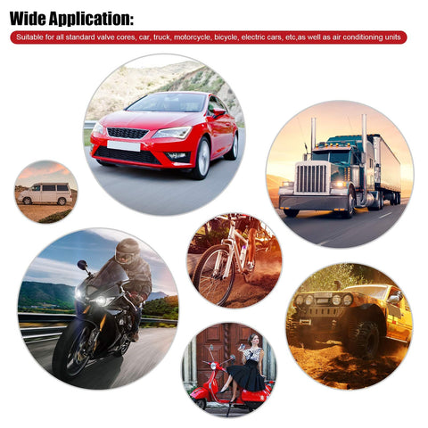 Image showing various vehicles emphasizing the Ultimate Tire Valve Removal Kit With 20 Valve Cores And 10 Caps 4 Way Valve Tool And Core Remover Set For Quick Install And Deflate Easy To Use Perfect Car Truck SUV Maintenance Tool's wide application.