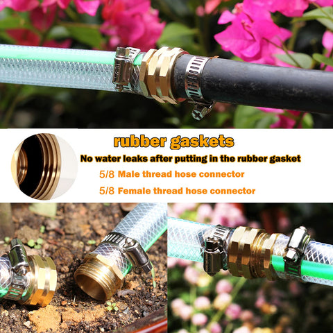 Solid Brass Garden Hose Repair Connector Kit With Clamps For Male And Female Fittings Five Eighth Inch US Thread close-up view