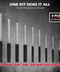 9 piece roll pin punch subset from 25 Piece Punch And Chisel Set With Roll Pin Punches Including Taper Punches Pin Punches Center Punches And Cold Chisels For Metalworking Automotive Woodworking And DIY Projects Built From Heat Treated Chrome Vanadium For Lasting Sharpness And Durability