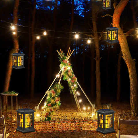 Outdoor Solar Lanterns Waterproof Hanging Lights For Garden Yard Patio Black 2 Pack Solar Powered Decorative Lanterns