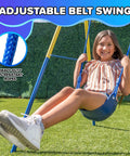 Child enjoying My First Swing And Saucer Outdoor Playset For Backyard with Belt Swing, heavy duty metal A-Frame, UV-resistant ropes