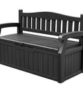 Black 80 Gallon Lockable Storage Bench Deck Box For Patio Furniture And Outdoor Gear with seating for 2-3 people