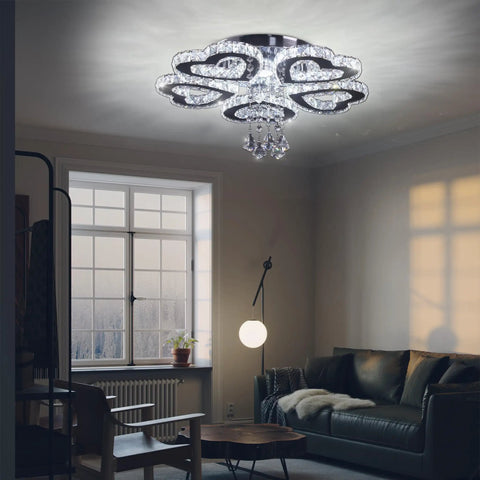 5 Heart Ring Crystal Chandelier LED Ceiling Light Fixture Stainless Steel Pendant Lighting For Bedroom Living Room Dining Room And Foyer Romantic Vibe Showpiece With Cool White Brightness