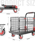 Heavy Duty Workhorse Fence Push Cart Dolly With Cage Foldable Platform Hand Truck, 35.8in x 24in, 5-inch swivel wheels