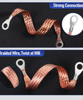 Braided copper grounding wire with ring terminals from 18 Piece Ground Strap Kit For Cars With 10 15 And 20 Inch Cables.