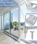 Adjustable Floor Guide For Sliding Closet Doors Two Pack Plastic Construction White Helps Keep Doors Centered On Track And Fits Three Quarter To One And Three Eighths Inch Inch Easy To Install And Quick Replacement For Long Lasting Performance, shown with sliding door and included hardware.