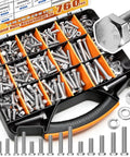 Hex Bolts And Nuts Kit 760-Piece Stainless Steel SAE Set with washers in storage box