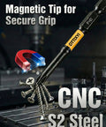 Ten Piece Pro Grade All In One Impact Screwdriver Bit Set magnetic holder displaying CNC S2 steel screws secured by magnet