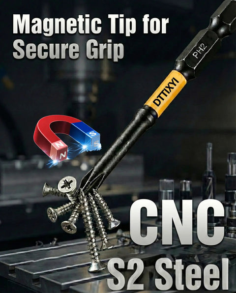 Ten Piece Pro Grade All In One Impact Screwdriver Bit Set magnetic holder displaying CNC S2 steel screws secured by magnet