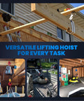 3 In 1 Electric Hoist Winch 660 Lb Portable Heavy Duty Power Crane installed in garage, workshop, and outdoor settings