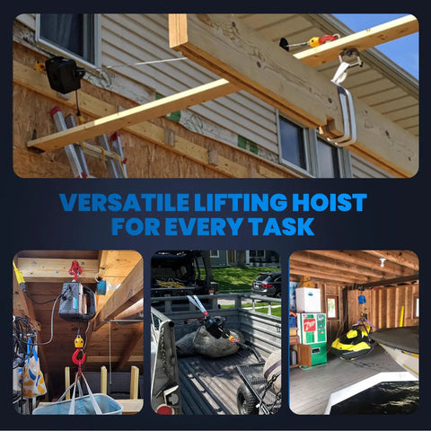 3 In 1 Electric Hoist Winch 660 Lb Portable Heavy Duty Power Crane installed in garage, workshop, and outdoor settings