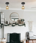 Kiven Instant Light Conversion Kit for 4/5/6inch Hole, 1-Light Glass Farmhouse Lighting style pendant above a modern fireplace.