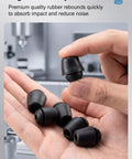 Amp Up Your Daily Ride With These Top Shelf 10 Pack Car Door Buffer Pads Heavy Duty Rubber Shock Absorbers Silence Door Slams Cushion Impact And Guard Panels In Black, showcasing black rubber pads in hand.
