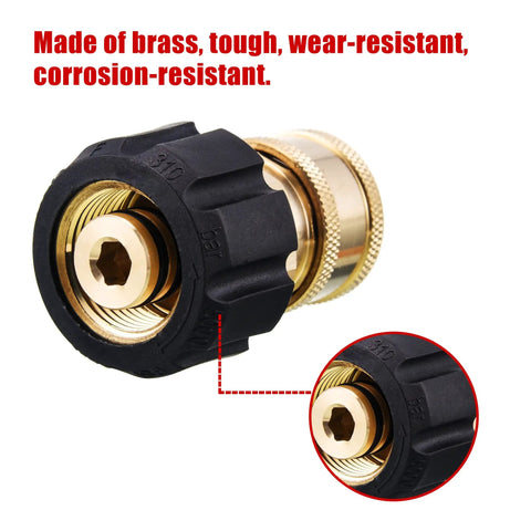 Pressure Washer Quick Connect Adapter Three Eighths Inch Socket To M22 14mm Fitting For Gun And Hose Up To 5000 PSI Durable Brass Construction Easy Install Leak Free Seal Ideal Replacement