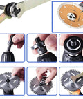 Drill To Grinder Adapter Kit With Flange Nut Set Converts Your Drill Into A Handy Mini Grinder Includes 10mm Arbor Mandrel Adaptor And Spanner Wrench Included showing setup process on drill.