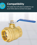 2 Inch IPS Heavy Duty Full Port Ball Valve Brass Plumbing Fitting For Water Lines Inline Shutoff With Easy Operation And Stamped Steel Handle
