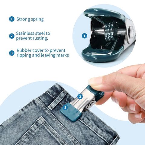 Heavy Duty Rubber Coated Clothespins And Chip Clips With A Badass Spring Grip Perfect For Laundry Food Storage And Outdoor Drying All Week Long Zero Slip, strong spring clip fastening denim.