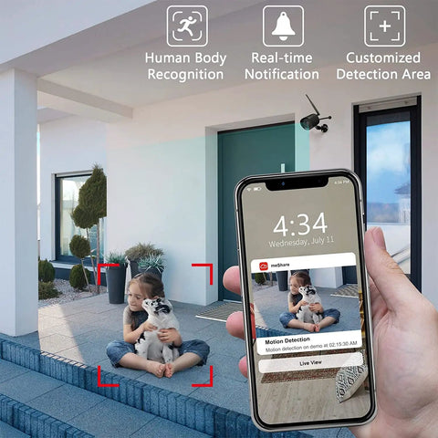 2 Pack Outdoor WiFi Security Cameras 2K Night Vision Motion Detection IP66 Waterproof Cloud Storage Alexa Compatible For Home Security Around The Clock Live Video And Remote Viewing From Anywhere.