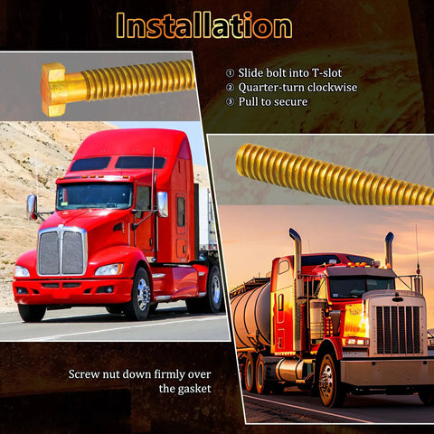 4Pcs Brake Cage Bolt Kit For Semi Trucks installation guide with red semi trucks and highlighted bolt detail