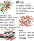 Massive 1400Pcs Electronics Component Assortment Kit with LEDs, capacitors, and diodes for DIY projects and prototyping.