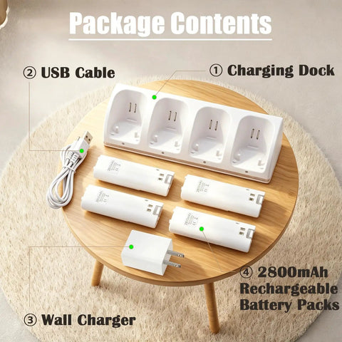 4 Port Wii Remote Charging Dock With LED Indicator, Includes 4 Rechargeable Battery Packs, Charges 4 Wii And Wii U Controllers