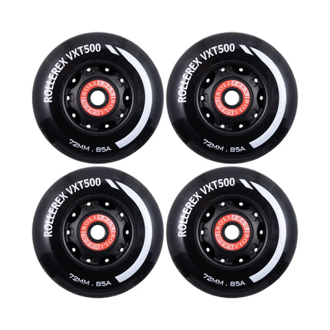 VXT500 Inline Skate Wheels 4 Pack With Optional Bearings Spacers And Washers Durable Replacement Roller Blade Wheels For Indoor And Outdoor Skating 72mm Steel Black