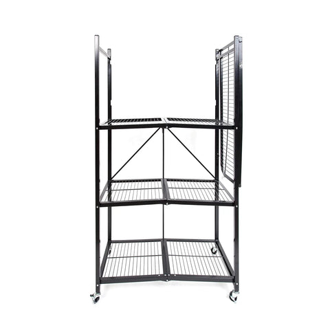 Straight Up Heavy Duty 4 Tier Foldable Steel Storage Rack In Black, Commercial Grade Shelving Unit With No Fuss Snap Together Setup, Multi Functional Organizer For Home Garage Or Basement