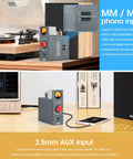 Dope Tube Phono Preamp T4 Plus For MM And MC Turntables, Warm Analog Vacuum Tube Sound, Preamplifier With Headphone Amp, Aux Input, VU Meter, Retro HiFi Vibe For Vinyl Lovers. gray tube preamp with MM/MC settings and AUX input