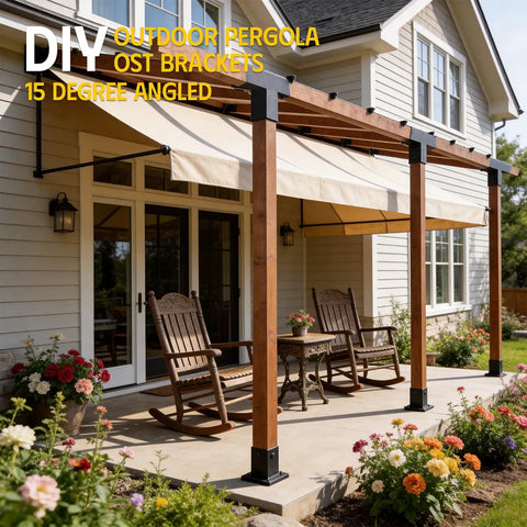 4Pack 4 Way Slanted Roof Corner Brackets For 4x4 Lumber, 15 Degree Right Angle Brackets For Pergolas Gazebos Porches, Heavy Duty Galvanized Steel With Matte Black Powder Coat, Tough As Nails And Easy Install